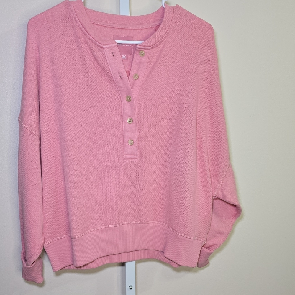 American Eagle Pink Henley Knit Top Ladies Sz‎ S